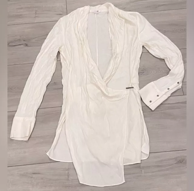 Helmut Lang Off White Stretch Wrap Tunic Top Blouse Size Small