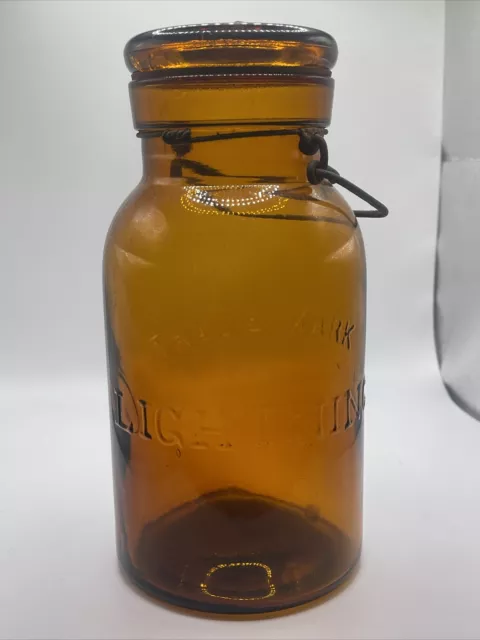 Amber Trademark Lightning Jar Putnam Quart
