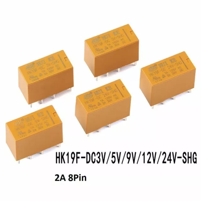 Mini Power Relays HK19F-DC3V 5V 9V 12V 24V-SHG 2A 8-Pin Yellow