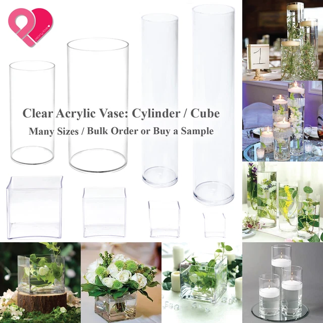 ACRYLIC CYLINDER VASE Clear Round Pillar Tower Plastic Cube Pot