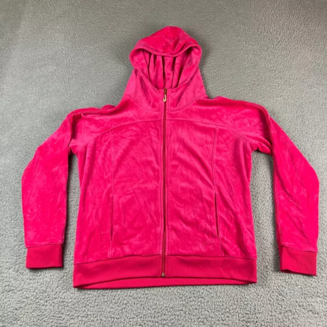 Juicy Couture Hoodie Womens XL Pink Velvet Zip Up Jacket Pockets Logo