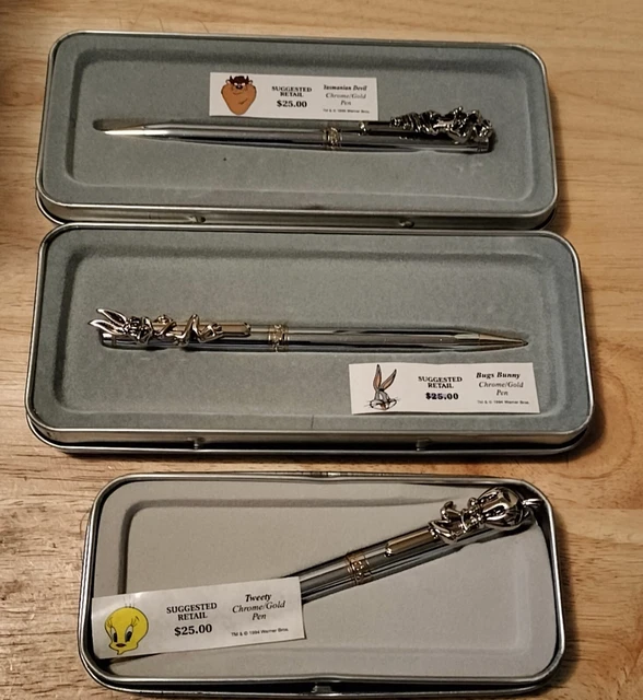 1994 Looney Tunes Stylus Pen Pals Tweety Bird Pen in Tin Case, Bugs Bunny, & TAZ