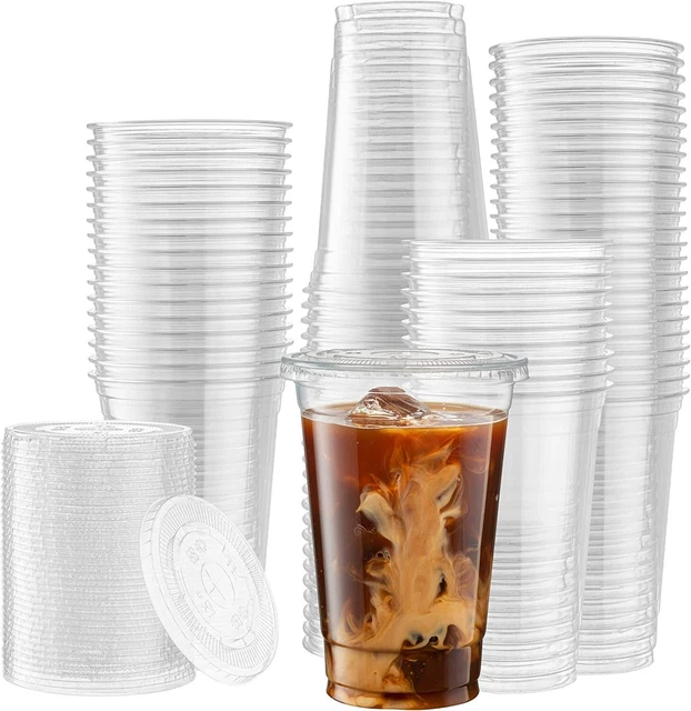 32 OZ DISPOSABLE Clear Plastic Cups BPA Free With Lids 100 Pack for