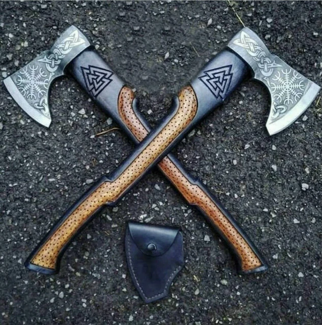 Lot of 2 pc Custom Hand Forged Steel Viking Axe Hatched Tactical Men Best Gift.