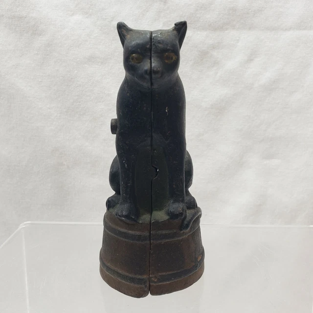 Vintage Cast Iron Black Cat Coin Still Bank