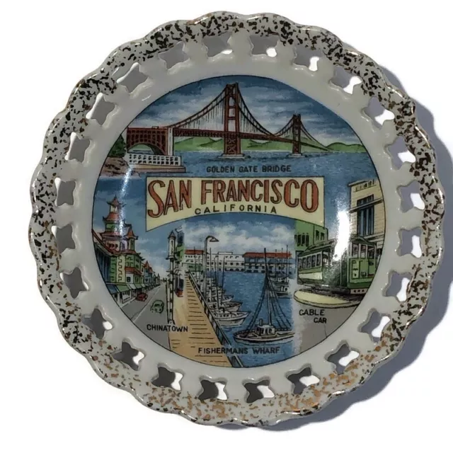 VINTAGE SAN FRANCISCO SOUVENIR 4.5" PLATE ChinaTown Golden Gate Bridge Japan