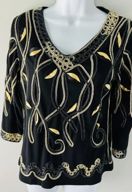 Calvin Klein Womens Beautiful Black Gold Top Size L #42