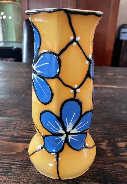 VTG Ditmar Urbach Blue Cornflowers Ceramic Vase Art Deco Czechoslovakia FLAWS VTG Ditmar Urbach Blue Cornflowers Ceramic Vase Art Deco Czechoslovakia FLAWS