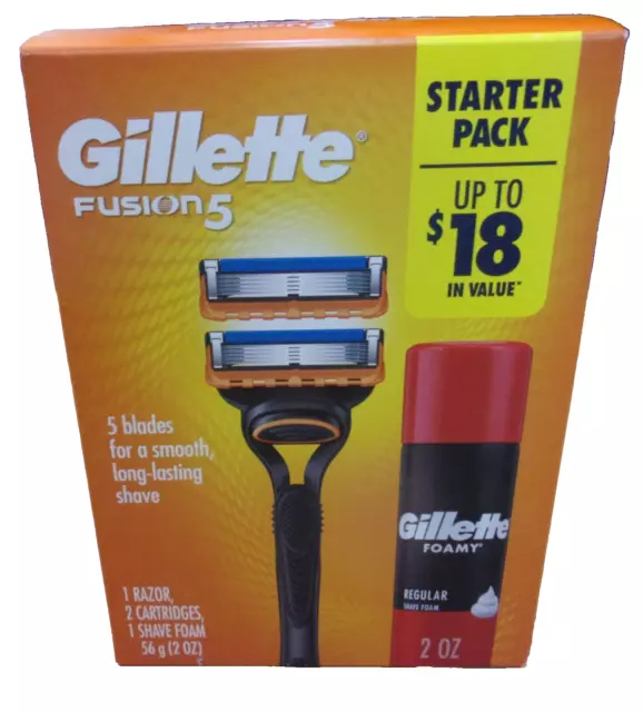 Gillette Fusion 5 Razor, 1 Razor Handle,  2 Cartridges & 1 Can of Shaving Foam