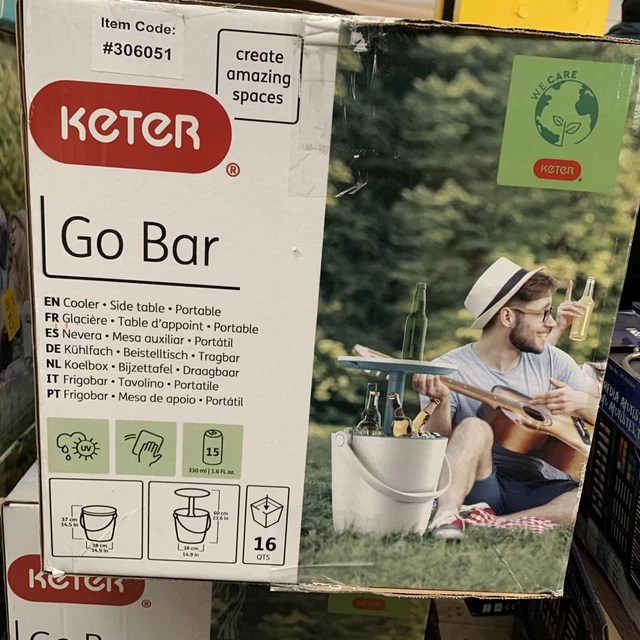 KETER GO 16 litre cool bar portable ice box party table cooler New Open