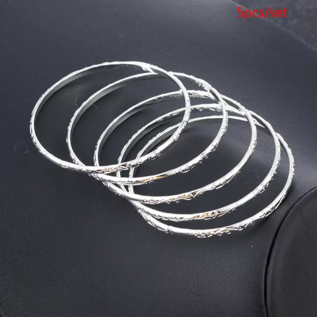 5Pcs 925 Silver Carving Cuff Bracelet Bangle Jewelry Sets For Women Lady Fashion 3