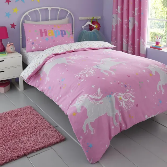 Duvet Cover Bedroom Collection Children's Kids Unicorn Glow Reverse Bedlam Pink