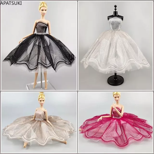 Mode Wellen Ballett Kleid für Barbie Puppe Tanzen Kleidung Strass 3-lagig Kleid