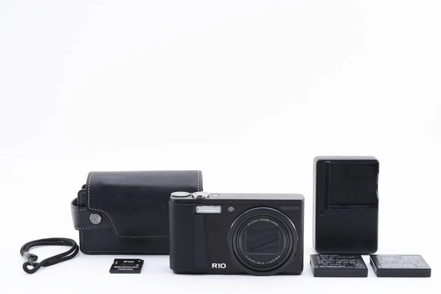 Good Condition!/RICOH R10 /Black 10.0MP Digital Camera/W leather case/from Japan