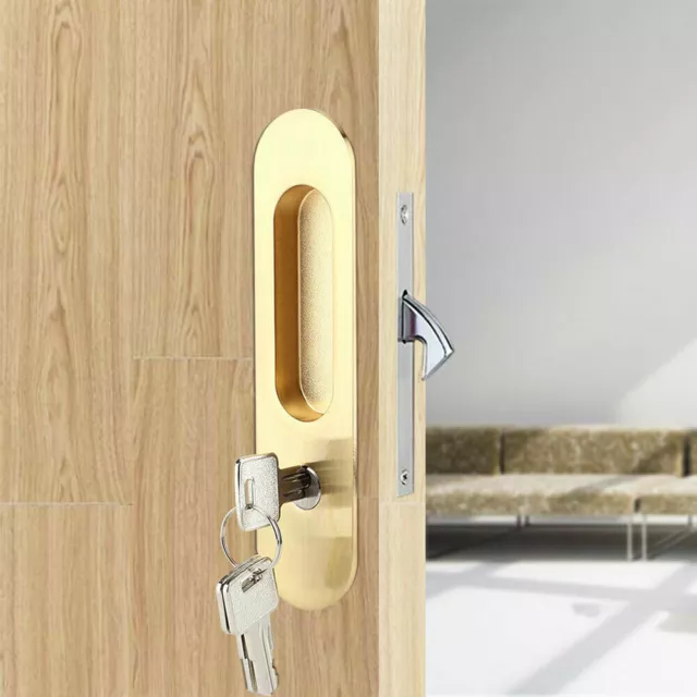 For Home Barn Gate Sliding Door w/ Keys Invisible Security Door Lock Anti-theft
