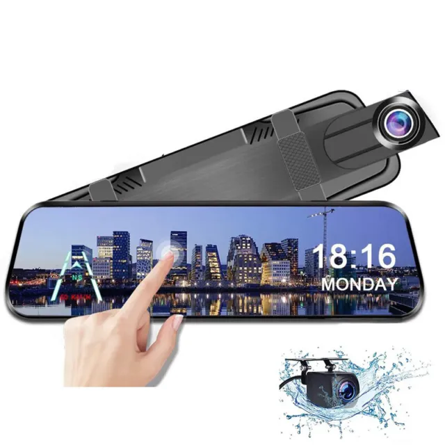 HD GPS Dual Lens Dash Cam 10" Mirror Backup Camera Rear View WIFI DVR Recorder