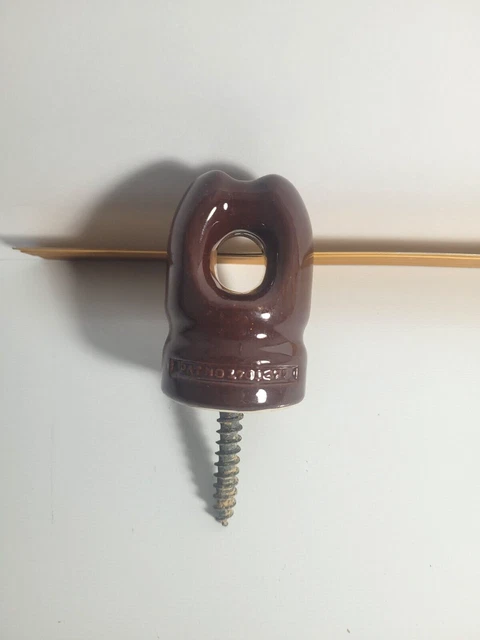 Vintage Brown Glazed Porcelain Ceramic Electric Pole Insulator With Screw Used