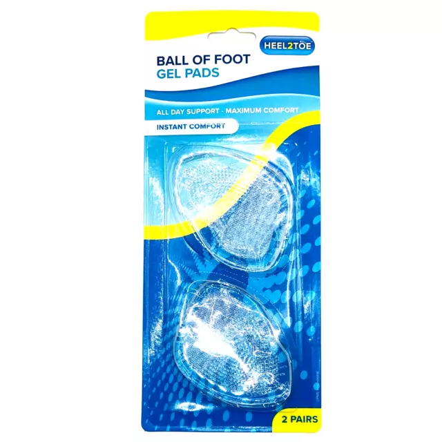 Heel2Toe Gel Pads Ball of Foot 2 Pairs Gel Cushions for Feet - All Day Support