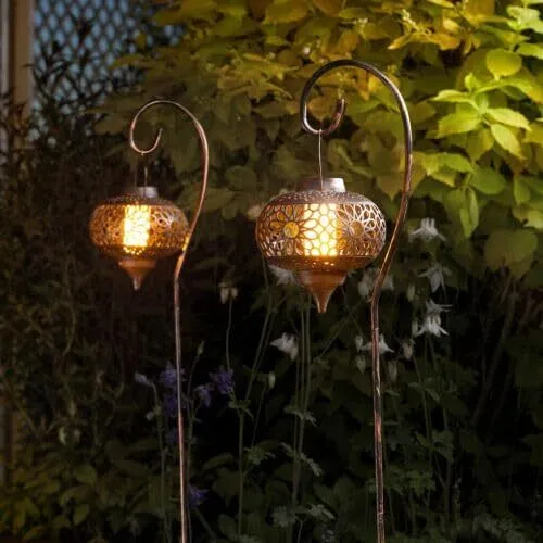 2pc Solar hanging Lanterns Metal stake Garden Lanterns Lights Outdoor Pathway