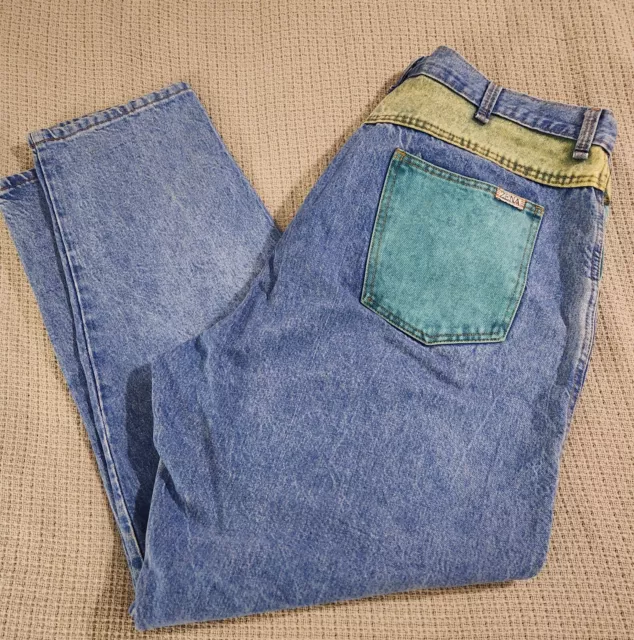 Vintage 90’s Zena Jeans Women's Size 24 Color Block Dyed Mom High Rise Tapered