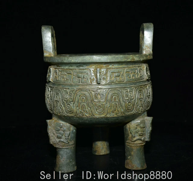 10" Old Chinese Bronze ware dynasty tripodia Incense Burner Censer Ding furnace