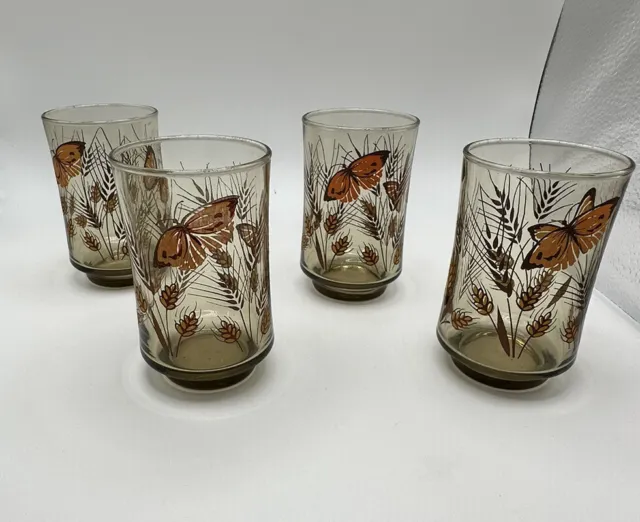 Vintage Monarch Butterfly Juice Glasses Libbey Set Of 4 Grandmas Table Nostalgia