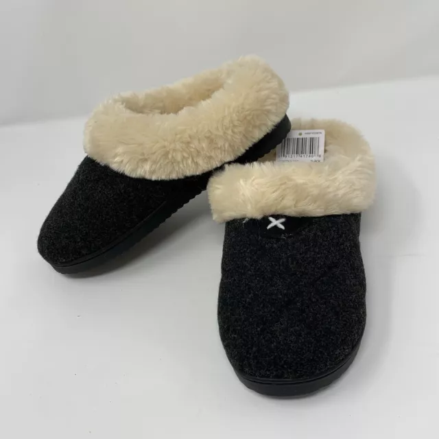 Dearfoams Clog Slippers Womens Small 5-6 Wool-Blend Slip-On Faux Fur Lined NEW