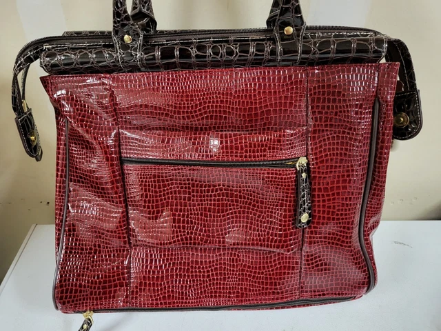 Samantha Brown Dowel Travel Bag Croc Embossed Red Brown Weekender Carry On 13