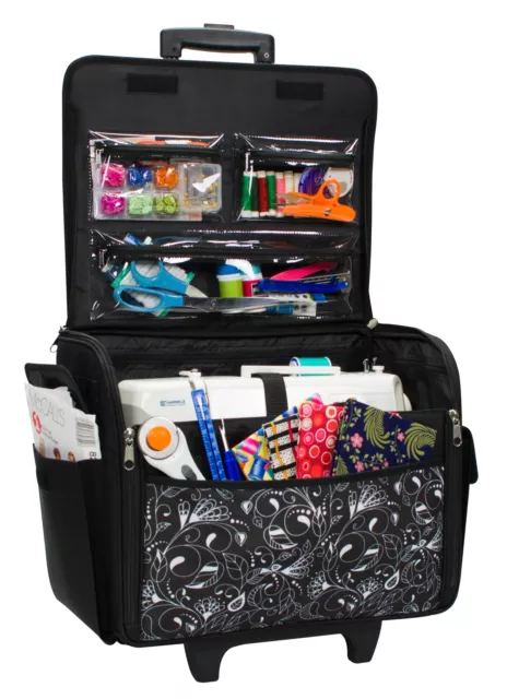 Everything Mary Rolling Sewing Machine Case Tote Bag With Wheels, Black & White