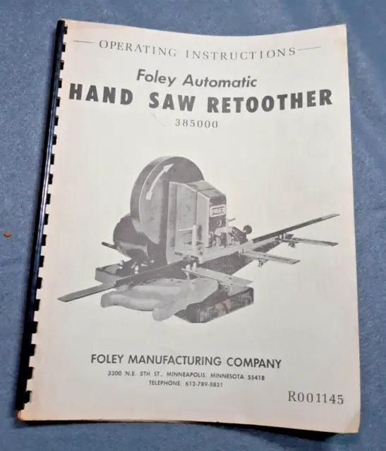 Vintage Foley Operating Manual #385000 automatic hand saw retoother