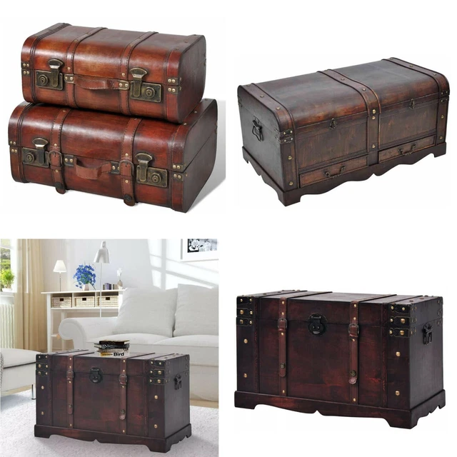 WOODEN TREASURE CHEST Storage Trunk Box Home Living Room Coffee Table