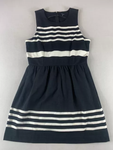 Madewell DRESS WOMENS LARGE Fit & Flare Black & White Striped Sleeveless