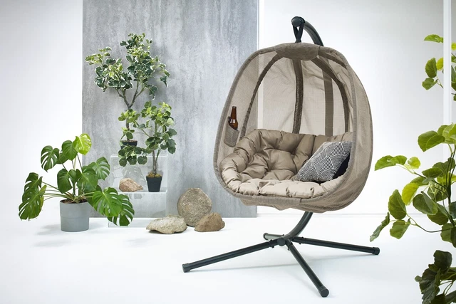 Korb Hängesessel, Kissen, Gestell Hängestuhl Lounge Hängekorb Schaukel Sessel
