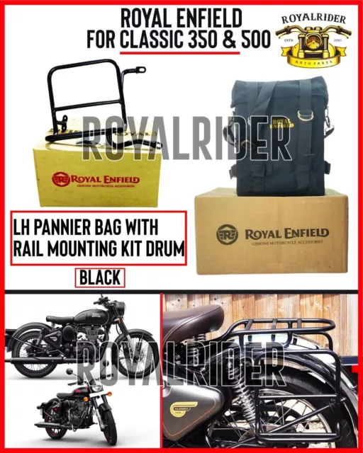 Bolsa de equipaje Royal Enfield LH negra y juego de soporte para tambor...