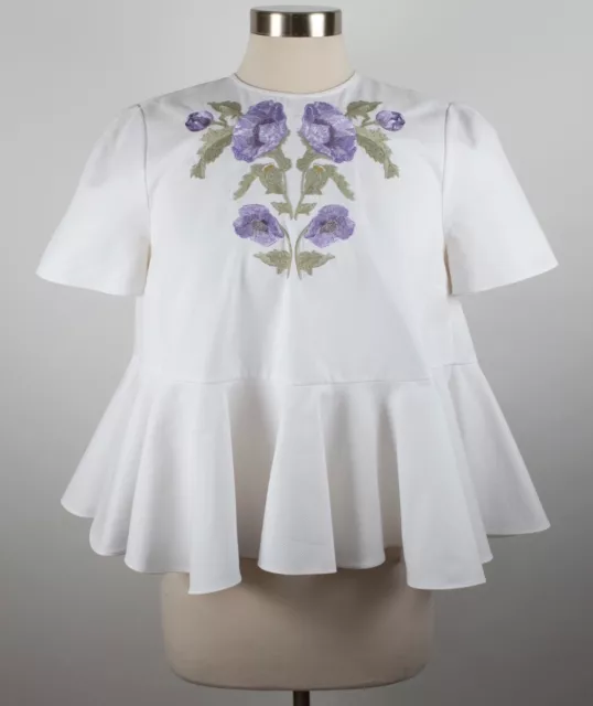 sz 40 / US 4 Alexander McQueen 2016 peplum top blouse embroidered floral white