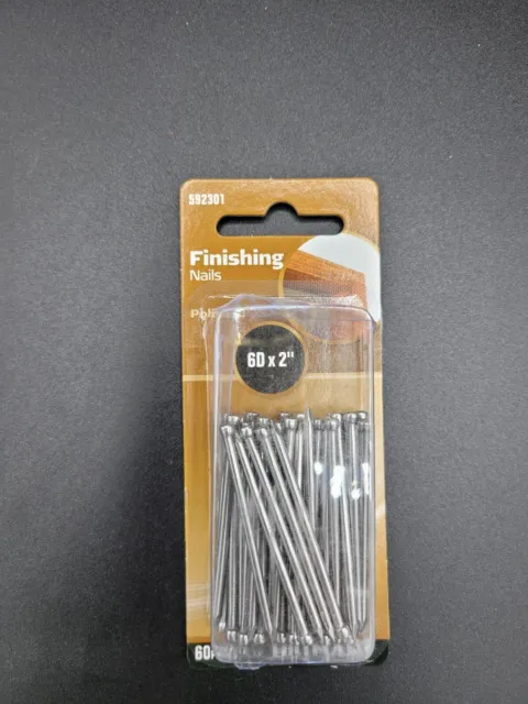 592301 Polished Finishing Nails (6D x 2") - 60 Pieces, Silver