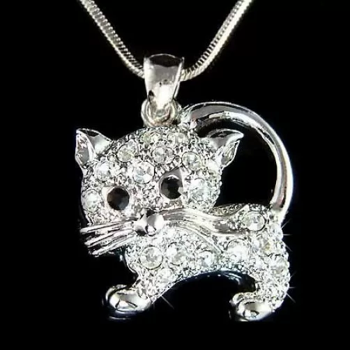 Kitty Gato Con Cristal Swarovski Gatito Mascota Cadena Charm Collar Meow Lindo