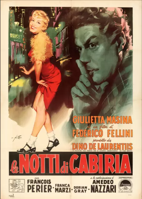 NIGHTS OF CABIRIA ITALIAN MOVIE POSTER 1957-FEDERICO FELLINI, Giulietta Masina