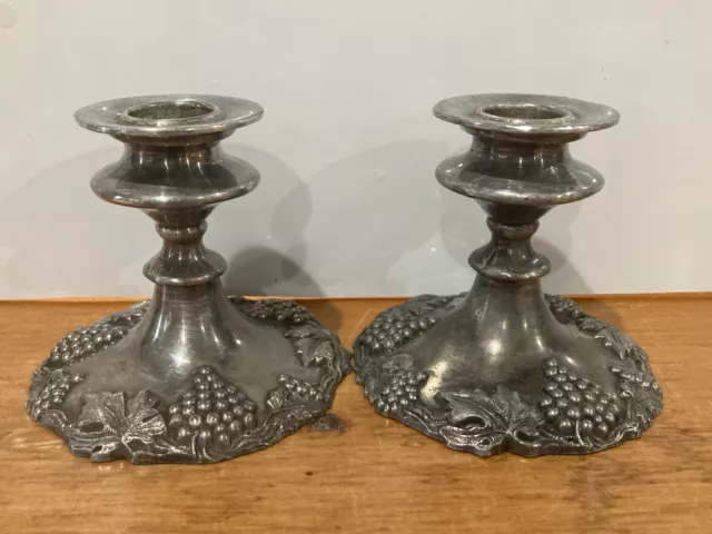 Antique set BP Benedict Proctor 2491 EP lead silver plated candle holder grape