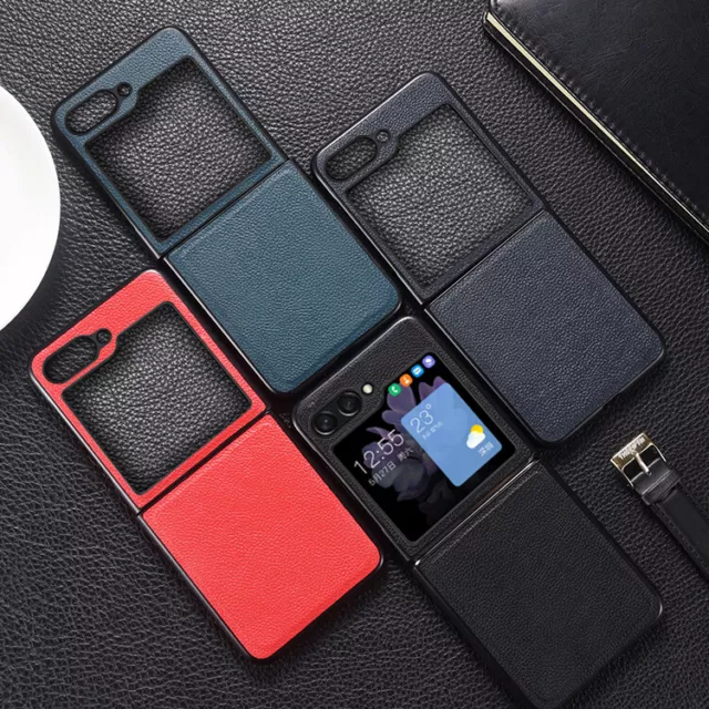 Fr Samsung Galaxy Z Flip5 Flip4/3 Premium Genuine Texture Leather Non-Slip Case