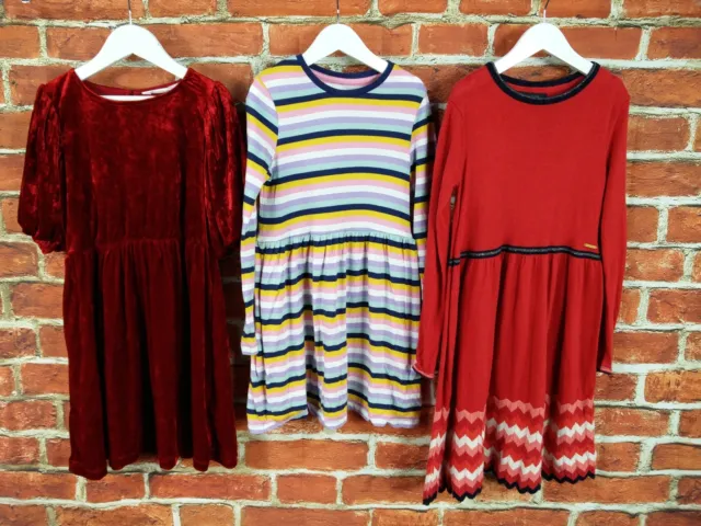 Girls Bundle Age 6-8 Years H&M M&S Party Dress Set Red Knit Velour Stripe 128Cm