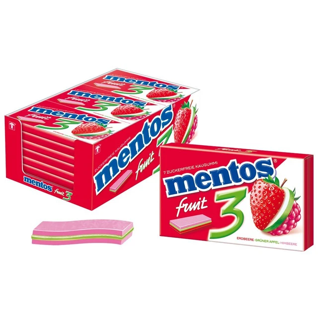 Mentos gomma da masticare Fruity Fresh fragola mela verde lampone 11x33 g NUOVO MHD 12/24