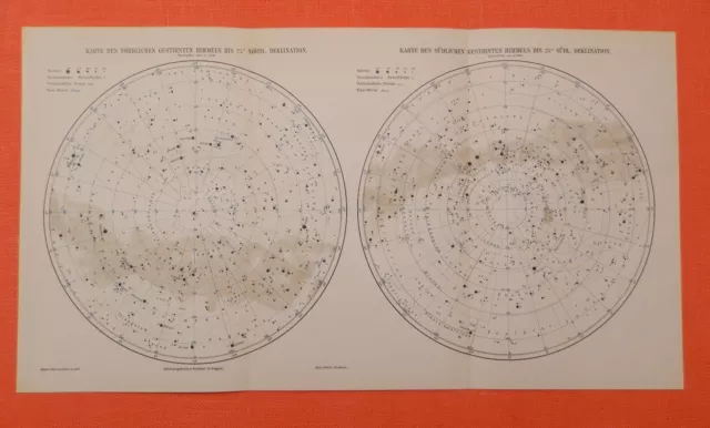 FIXSTERNE nördlicher südlicher Äquatorial Sternhimmel Himmel Astronomie 1905