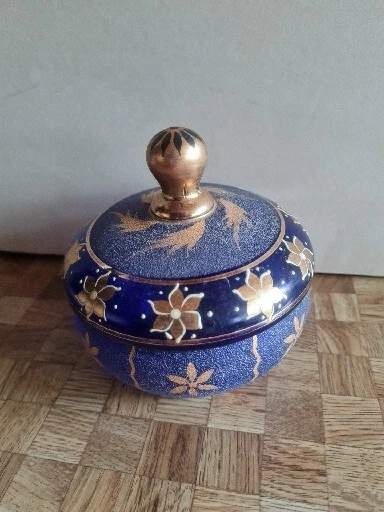 Vintage Retro Blau Glas Trinket Kommode Topf. #S