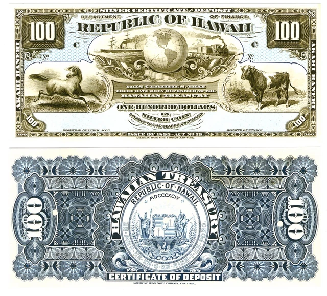 r Paper Reproduction - Hawaii 100 Dollars 1895 Pick #15  1845R