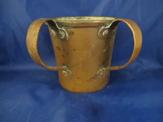 c1850 antique hand made copper Russian Judaica laver - measure cup