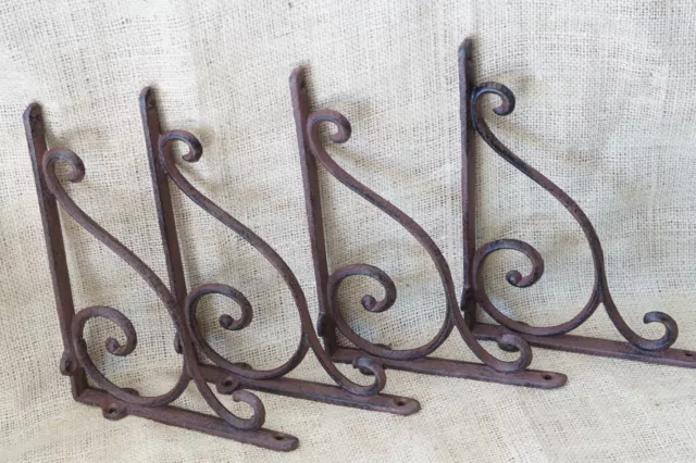 4 Antique Style Shelf Brace Wall Bracket Cast Iron Brackets Corbels Plant Hook