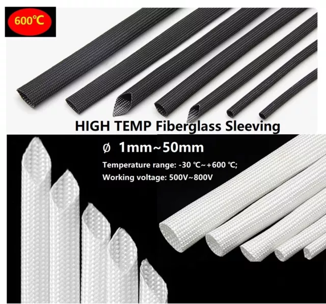 Φ1~40mm White 600°C HIGH TEMP Fiberglass Sleeving Wire Cable Insulating Tube