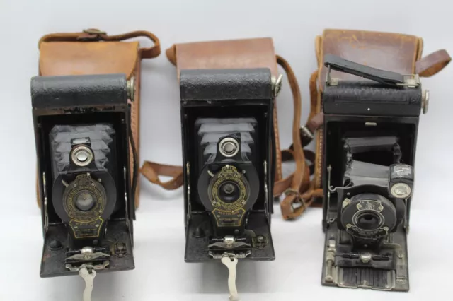 C x3 Antique Eastman Kodak Autographic Folding Cameras Inc, No. 2, No.1 etc