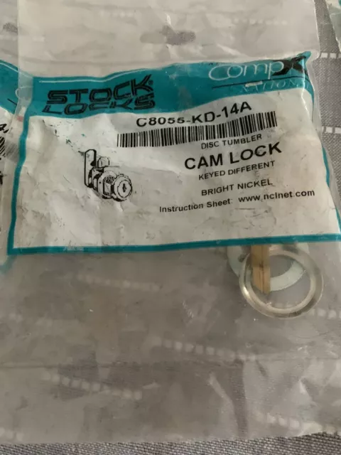 2-Stock Locks COMPX  C8055KD-14A Cam Lock Bright Nickel Keyed Diff. Disc Tumbler